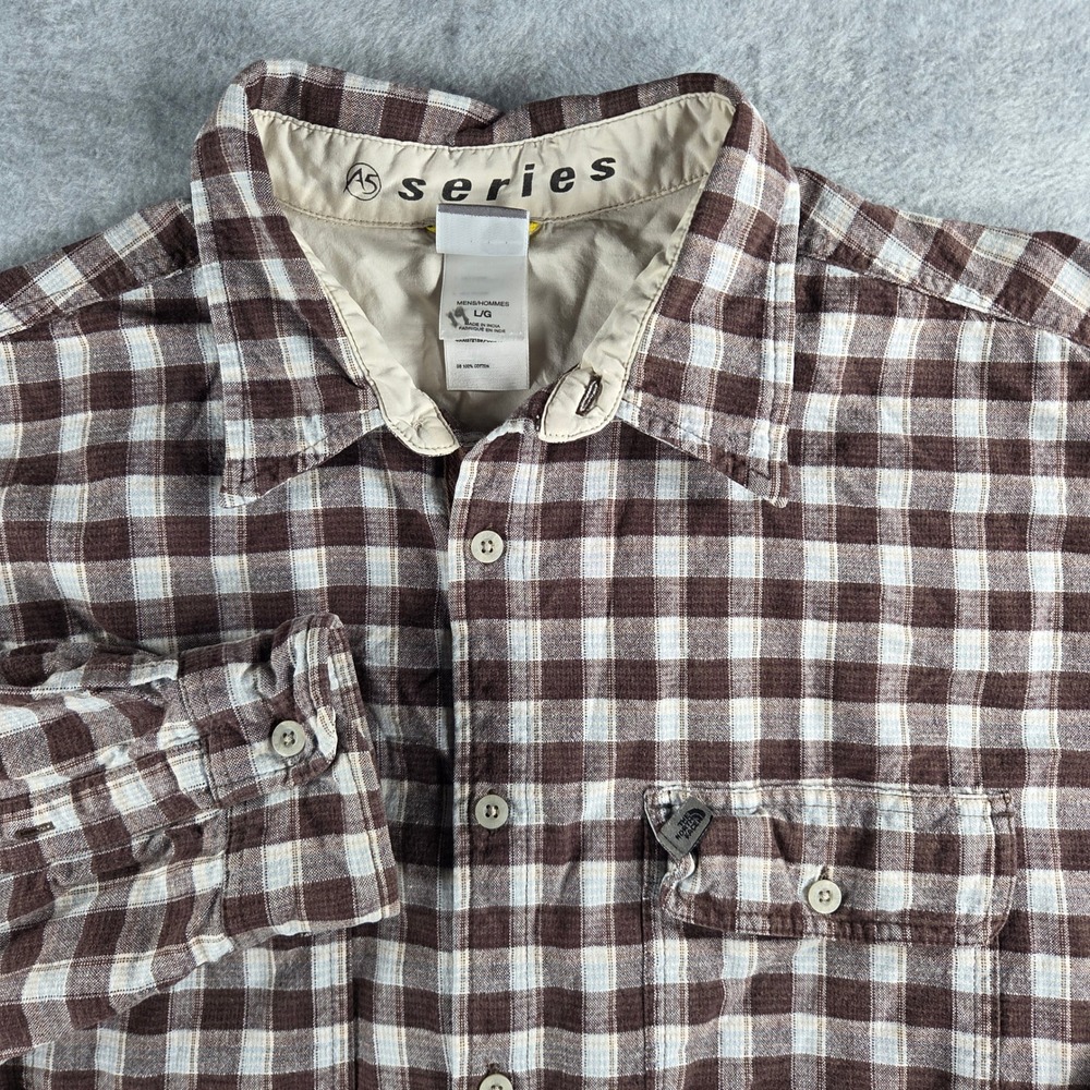 The North Face A5 Series Shirt Mens Large Brown Plaid Cotton Button Down